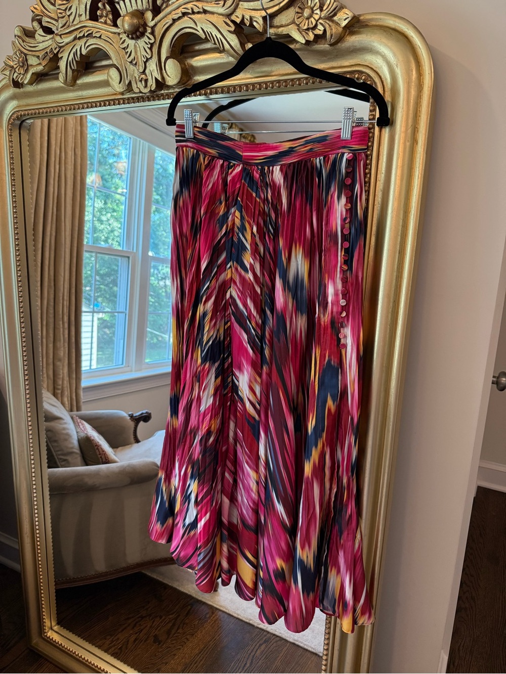 Simkhai Bold Pink Multi-Stripe Pleated Maxi Skirt